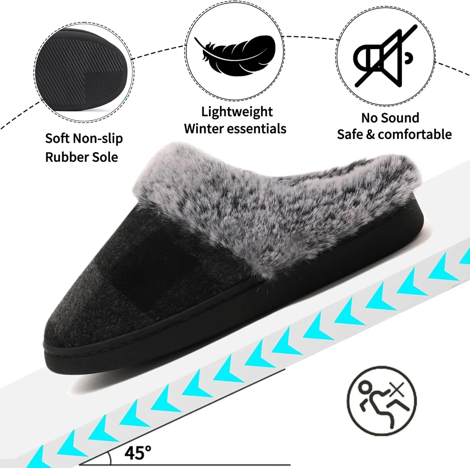 House Slippers for Woman Men, womens slippers on House Shoes Cozy Memory Foam Scuff plaid slippers with Fuzzy Faux Fur Comfortable Non-Slip Warm Fuzzy Checkered Slippers Indoor outdoor