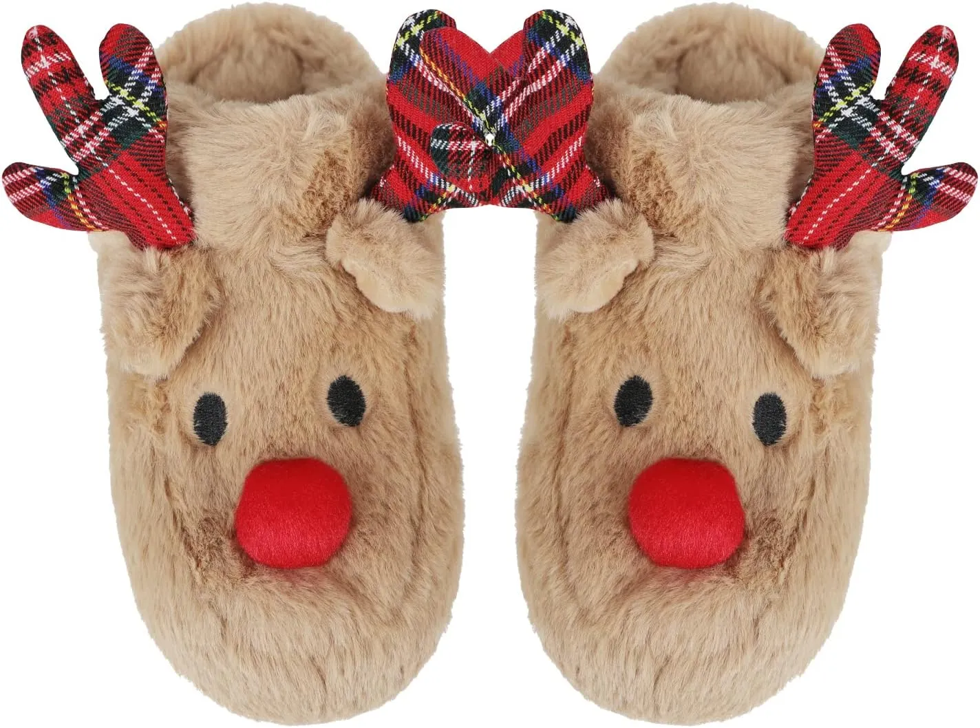Ibluelover Winter Reindeer Slippers for Couple Faux Rabbit Fur Slippers Christmas House Indoor Slippers Anti-Slip Xmas Warm Shoes