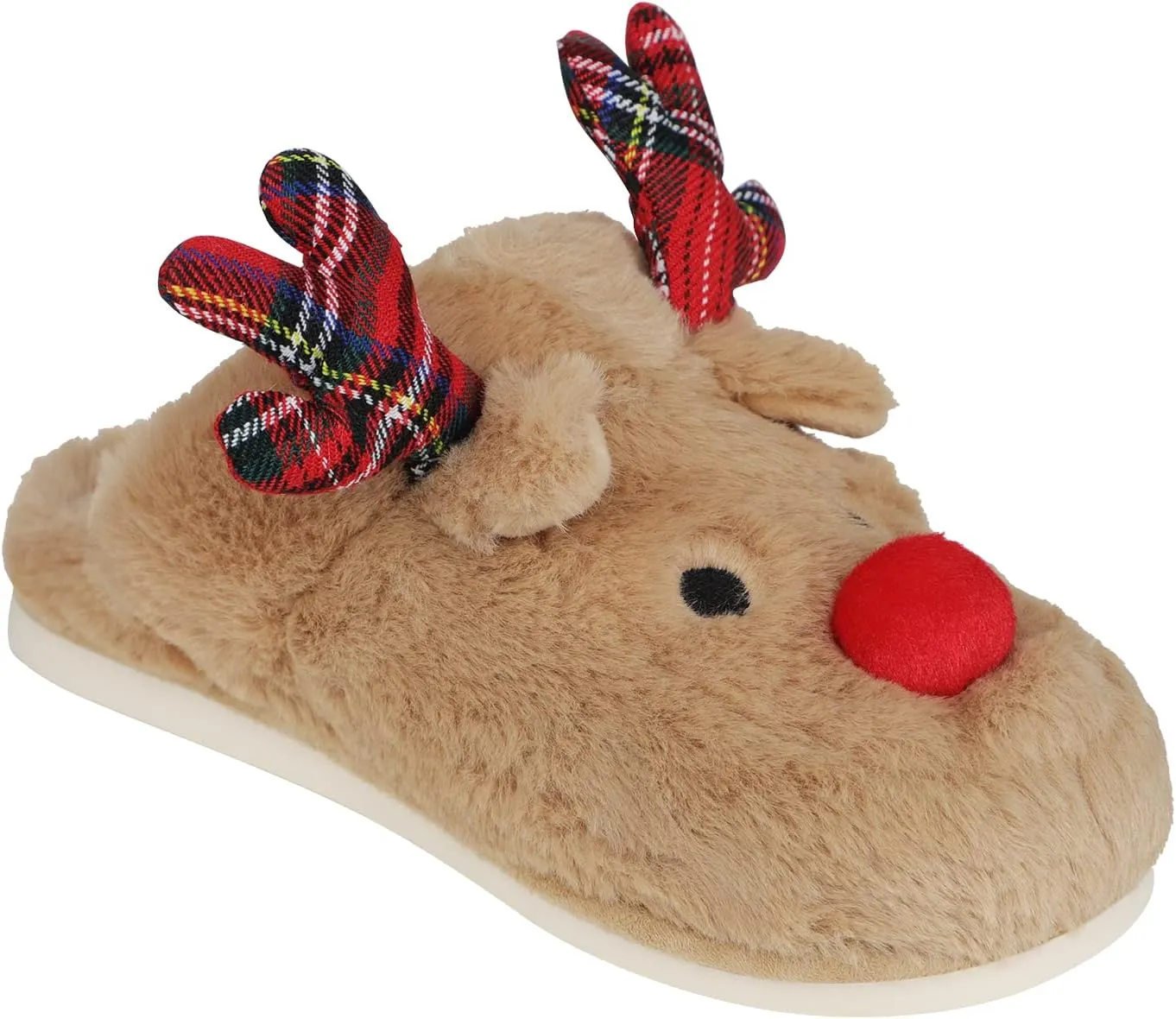 Ibluelover Winter Reindeer Slippers for Couple Faux Rabbit Fur Slippers Christmas House Indoor Slippers Anti-Slip Xmas Warm Shoes