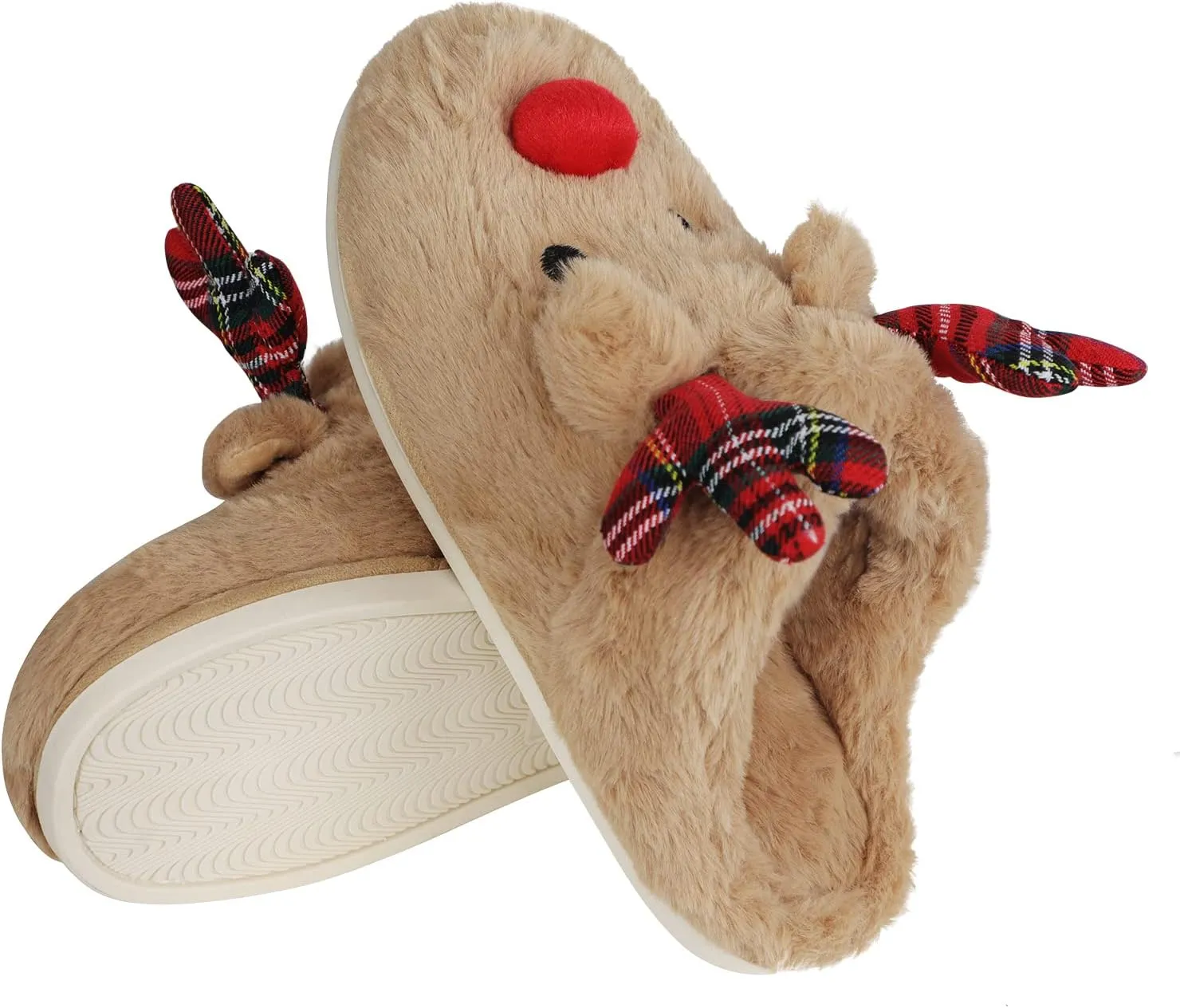Ibluelover Winter Reindeer Slippers for Couple Faux Rabbit Fur Slippers Christmas House Indoor Slippers Anti-Slip Xmas Warm Shoes