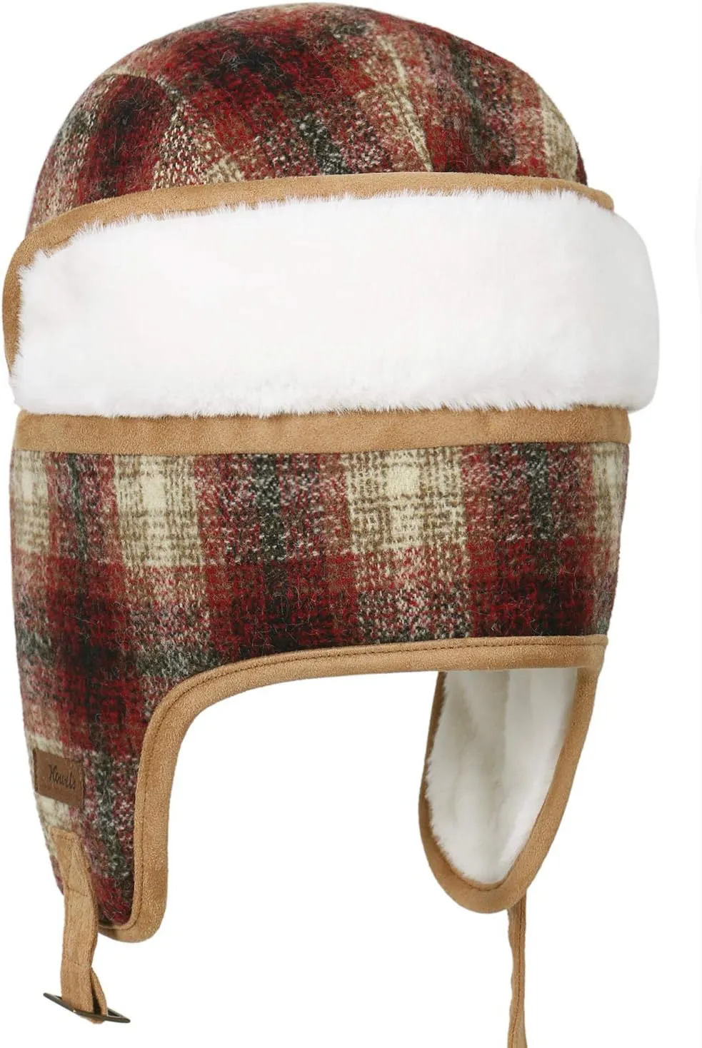 ililily Howels Wool Plaid Pattern Aviator Trapper Trooper Faux Fur Ear Flaps Hat