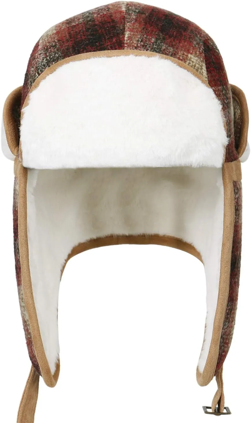 ililily Howels Wool Plaid Pattern Aviator Trapper Trooper Faux Fur Ear Flaps Hat