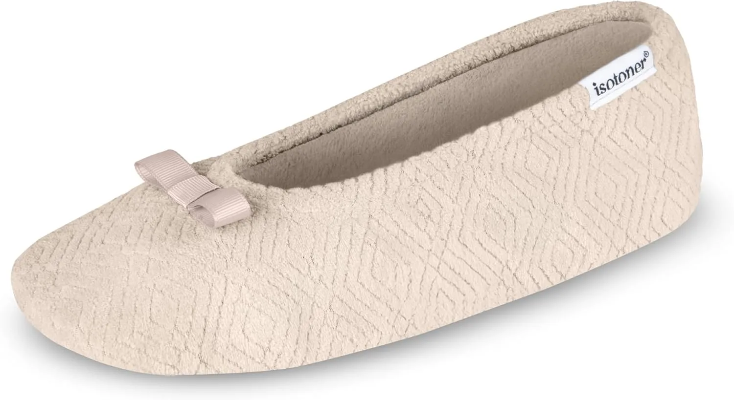 isotoner Women's Diamond Microterry Gemma Ballerina Slippers-Suede Sole with Memory Foam Comfort, Machine Washable