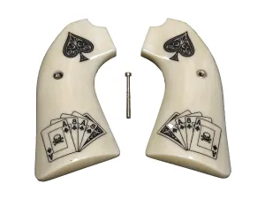 Ivory Dead Mans Hand Bisley Grips Engraved Textured Checkered