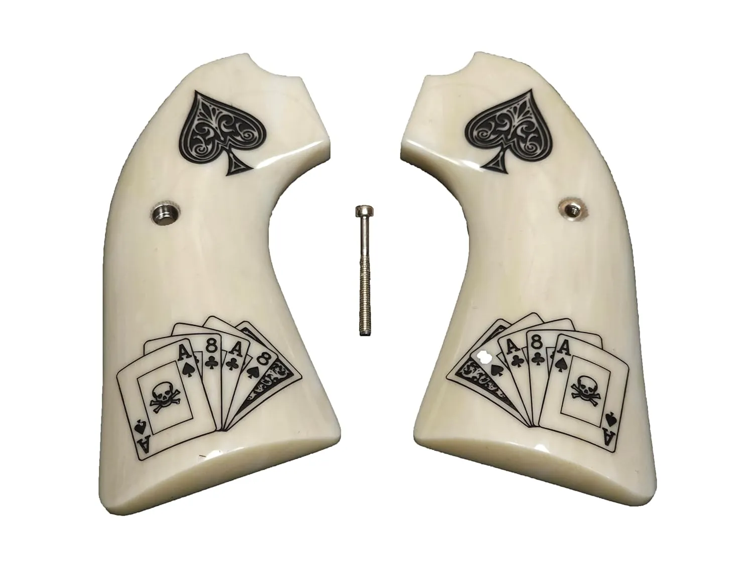 Ivory Dead Mans Hand Bisley Grips Engraved Textured Checkered