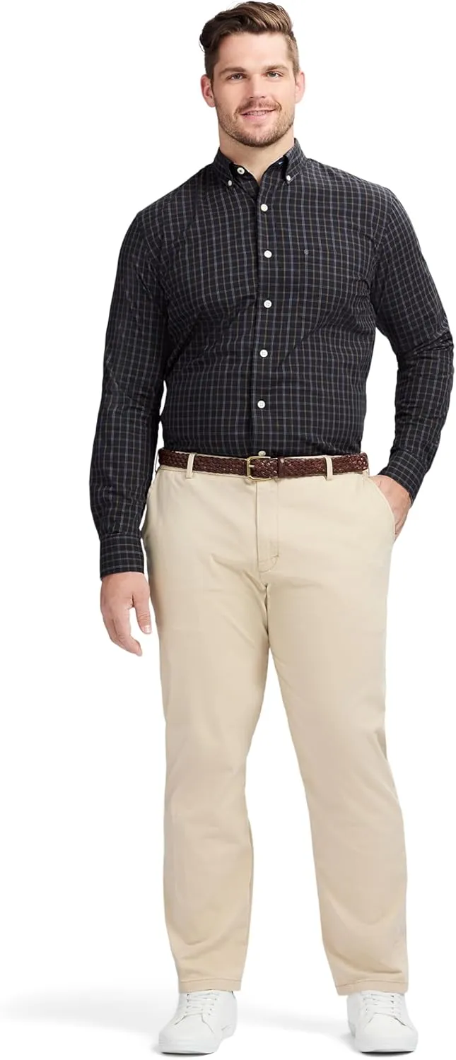 IZOD Men's Big and Tall Performance Comfort Long Sleeve Gingham Button Down Shirt