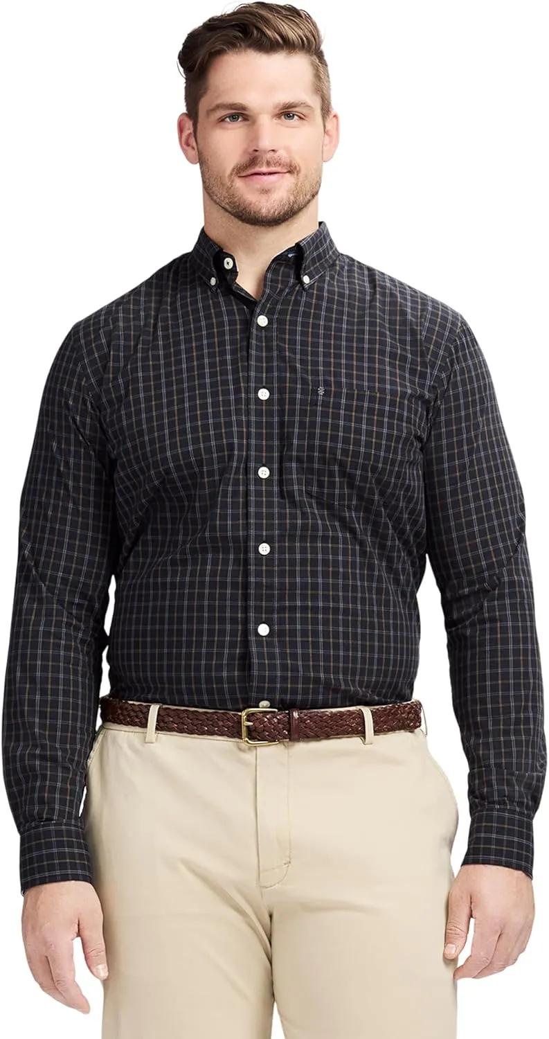 IZOD Men's Big and Tall Performance Comfort Long Sleeve Gingham Button Down Shirt