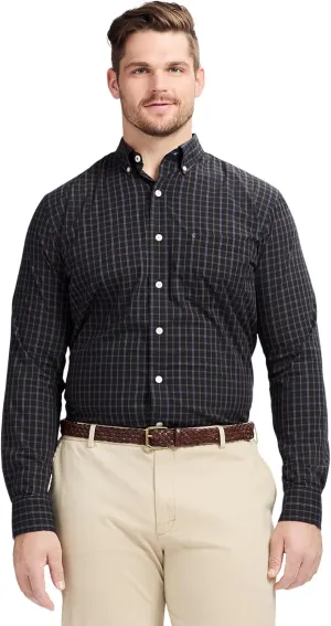 IZOD Men's Big and Tall Performance Comfort Long Sleeve Gingham Button Down Shirt