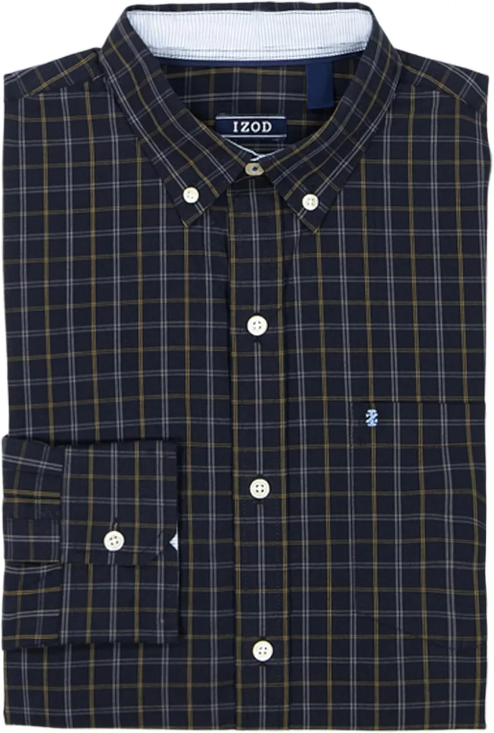 IZOD Men's Big and Tall Performance Comfort Long Sleeve Gingham Button Down Shirt