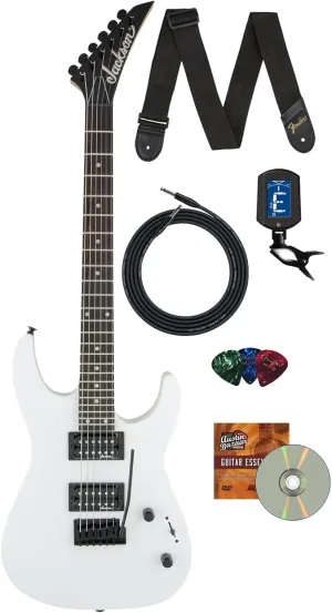 Jackson Dinky JS12 Electric Guitar Snow White Bundle With Cable, Strap, Tuner, Picks, and Austin Bazaar Instructional DVD