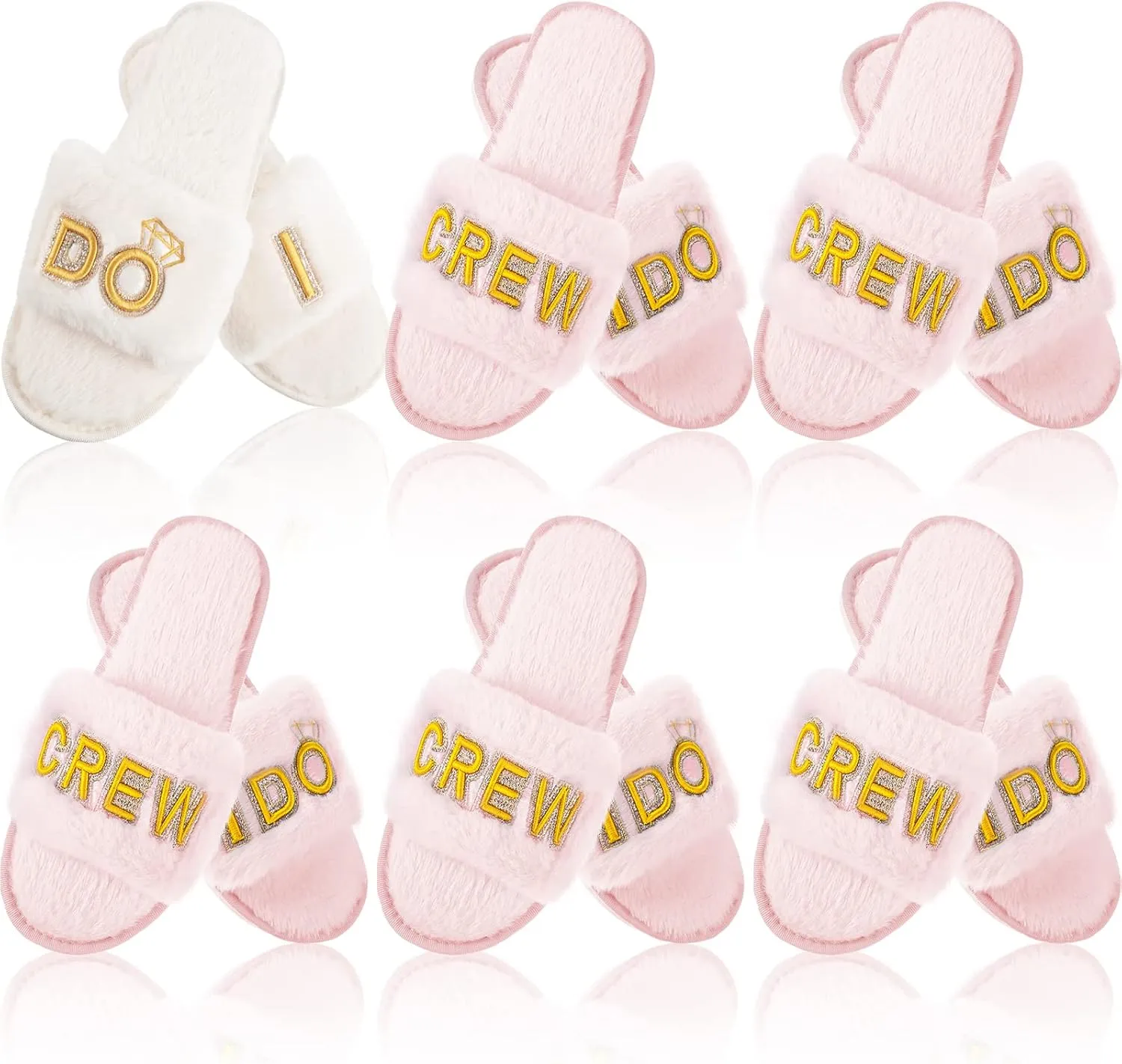 Jiuguva 6 Pairs Wedding Slippers Fuzzy I Do and I Do Crew Slipper Maid and Matron of Honor Slipper for Bride Bridesmaid Gifts for Wedding Day Bridal Shower Bachelorette Party
