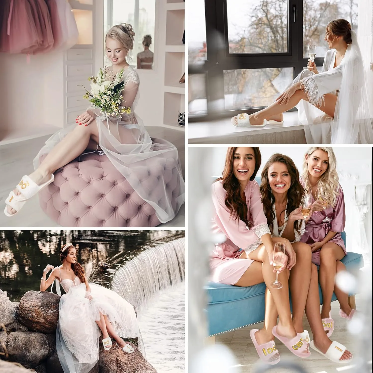 Jiuguva 6 Pairs Wedding Slippers Fuzzy I Do and I Do Crew Slipper Maid and Matron of Honor Slipper for Bride Bridesmaid Gifts for Wedding Day Bridal Shower Bachelorette Party