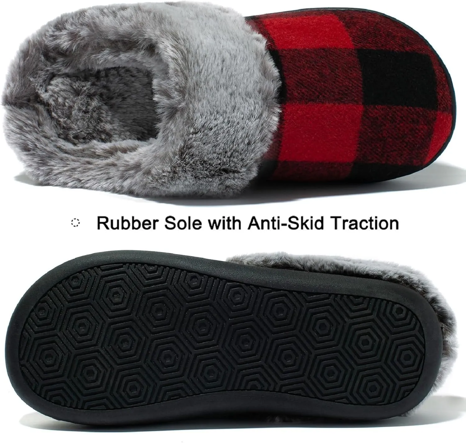 Josaywin Women's Buffalo Plaid Slippers with Memory Foam - Cozy Indoor/Outdoor Fuzzy House Shoes(Red/Black Check, Black/White Check)