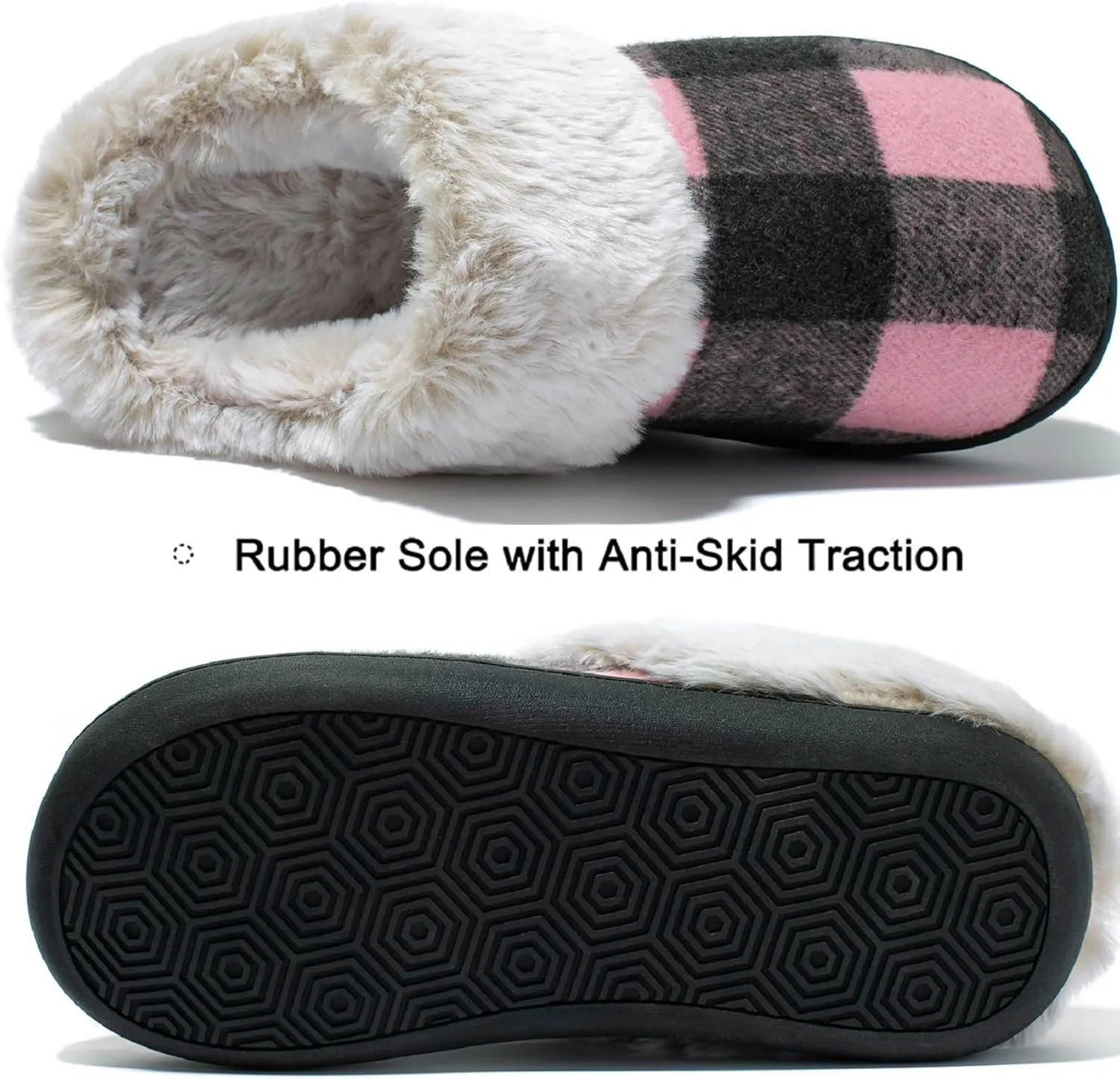 Josaywin Women's Buffalo Plaid Slippers with Memory Foam - Cozy Indoor/Outdoor Fuzzy House Shoes(Red/Black Check, Black/White Check)