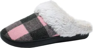 Josaywin Women's Buffalo Plaid Slippers with Memory Foam - Cozy Indoor/Outdoor Fuzzy House Shoes(Red/Black Check, Black/White Check)