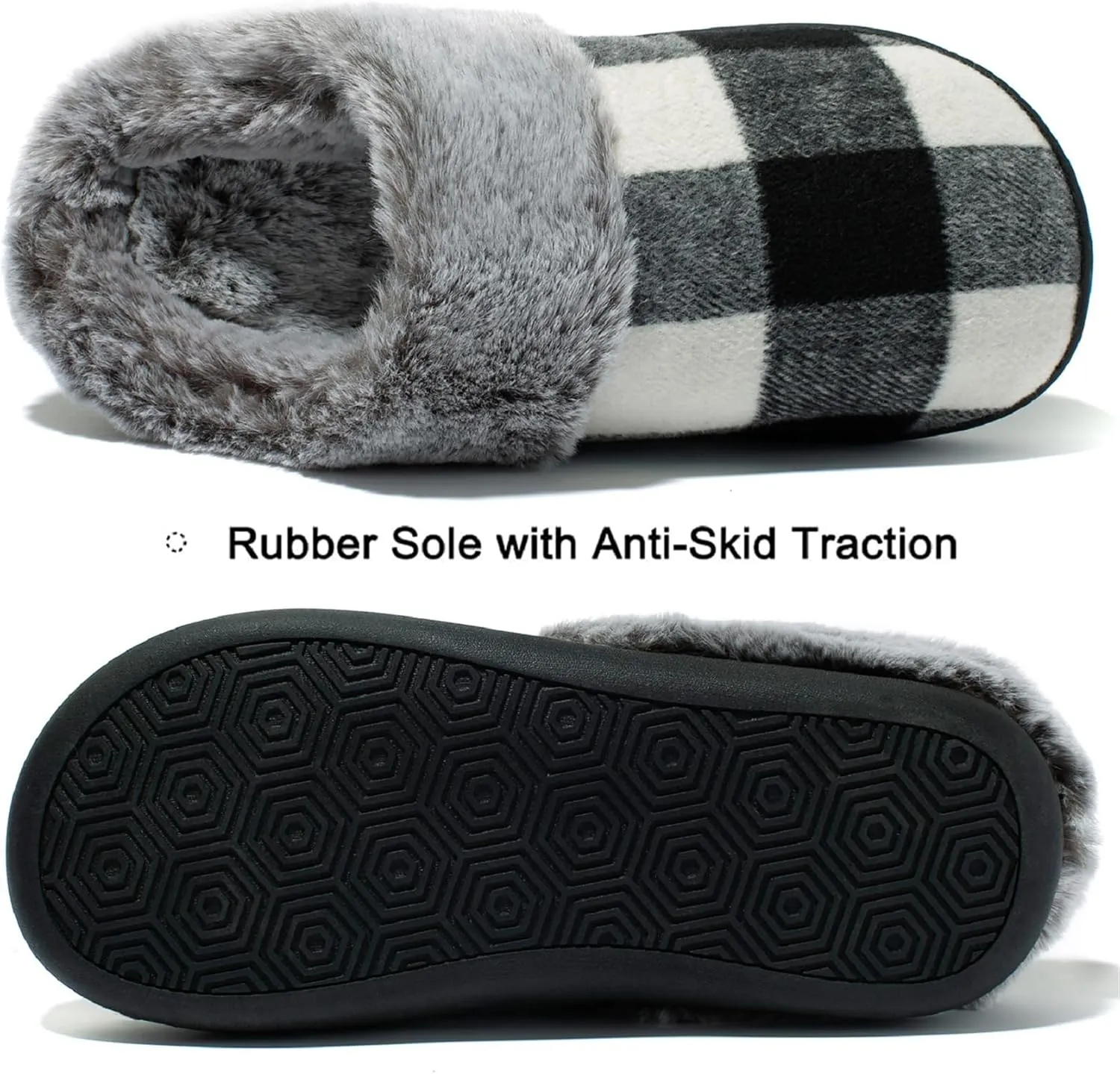 Josaywin Women's Buffalo Plaid Slippers with Memory Foam - Cozy Indoor/Outdoor Fuzzy House Shoes(Red/Black Check, Black/White Check)
