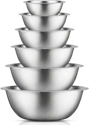 JoyJolt Stainless Steel Mixing Bowl Set - 6 Piece Nesting Bowls, 5qt to 0.5qt, Ideal for Kitchen, Cooking, Baking and Storage