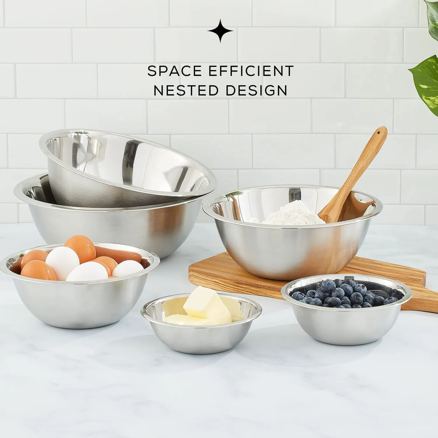 JoyJolt Stainless Steel Mixing Bowl Set - 6 Piece Nesting Bowls, 5qt to 0.5qt, Ideal for Kitchen, Cooking, Baking and Storage