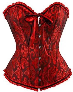 KMBANGI Women's Corset Bustier Top Lace Up Boned Overbust Cincher Floral Satin Waist Trainer Sexy Lingerie Bodyshaper