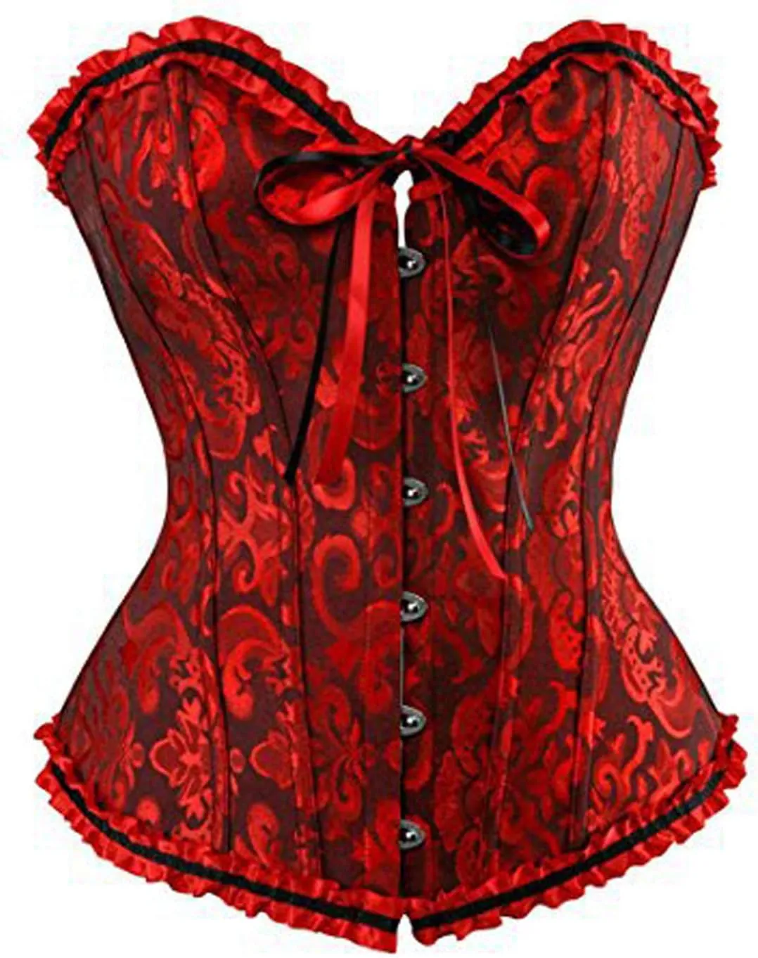KMBANGI Women's Corset Bustier Top Lace Up Boned Overbust Cincher Floral Satin Waist Trainer Sexy Lingerie Bodyshaper