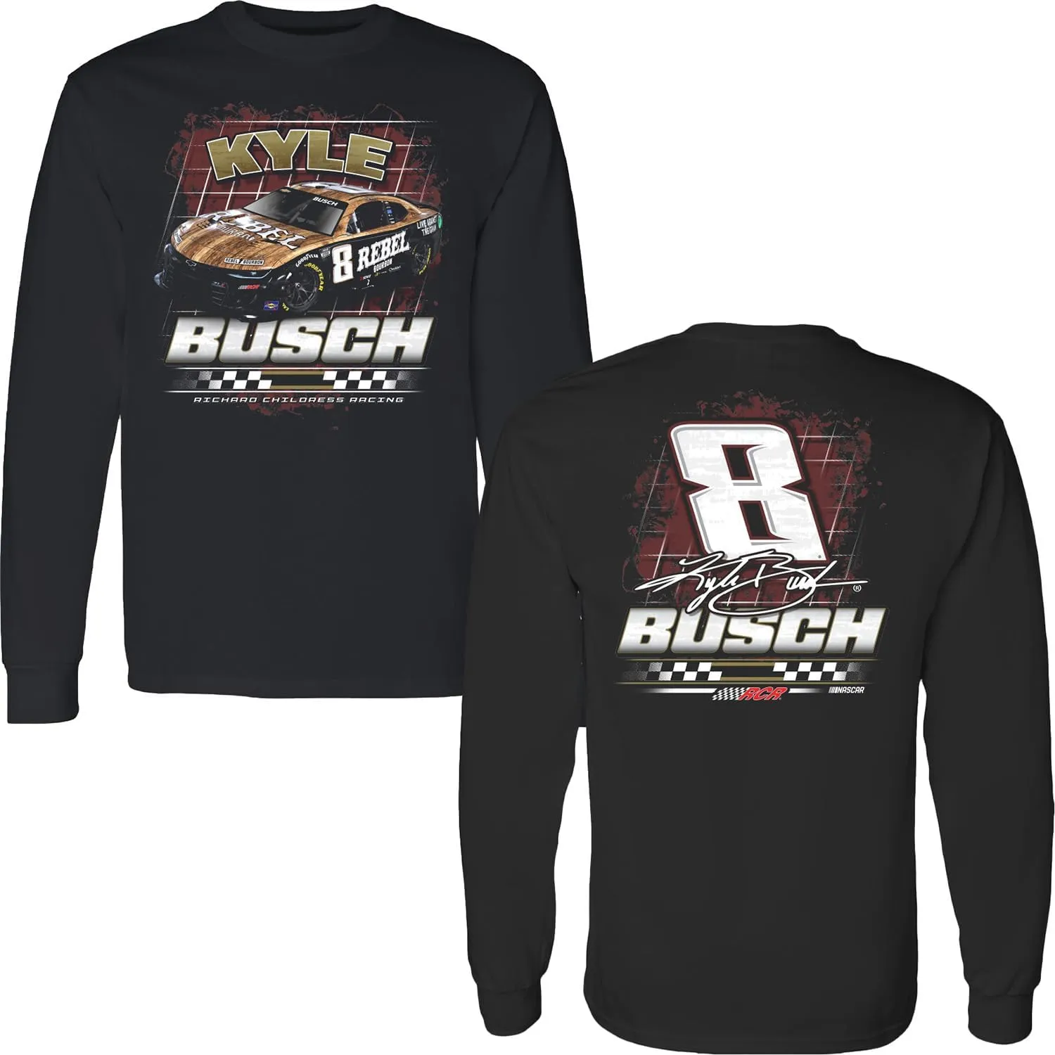Kyle Busch 2025 Long Sleeve Rebel 2-Spot T-Shirt Black