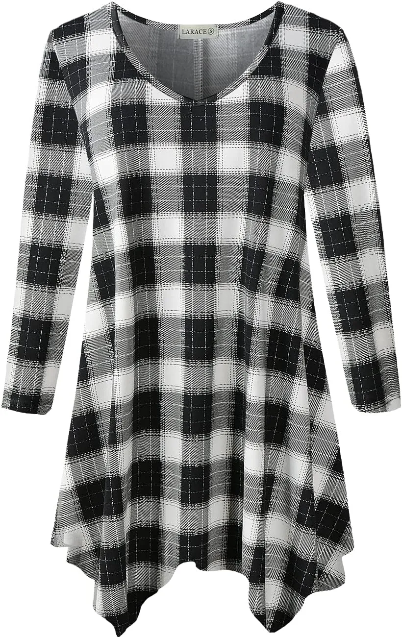 LARACE Plus Size Tops for Women Tunic Asymmetrical Dress Shirts 3/4 Sleeve V Neck Flowy Ladies Clothes for Leggings