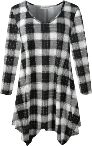 LARACE Plus Size Tops for Women Tunic Asymmetrical Dress Shirts 3/4 Sleeve V Neck Flowy Ladies Clothes for Leggings