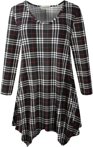 LARACE Plus Size Tops for Women Tunic Asymmetrical Dress Shirts 3/4 Sleeve V Neck Flowy Ladies Clothes for Leggings