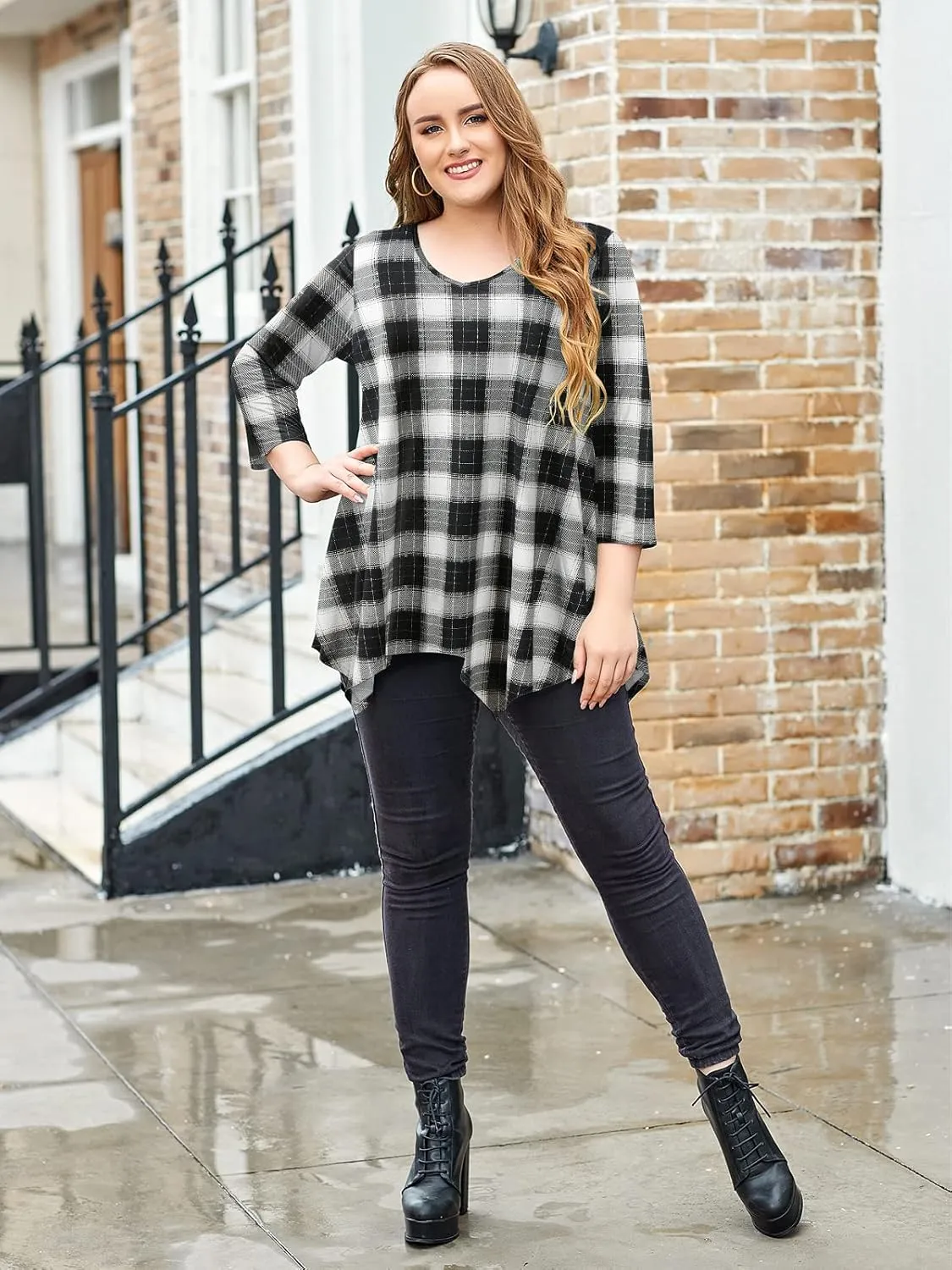 LARACE Plus Size Tops for Women Tunic Asymmetrical Dress Shirts 3/4 Sleeve V Neck Flowy Ladies Clothes for Leggings