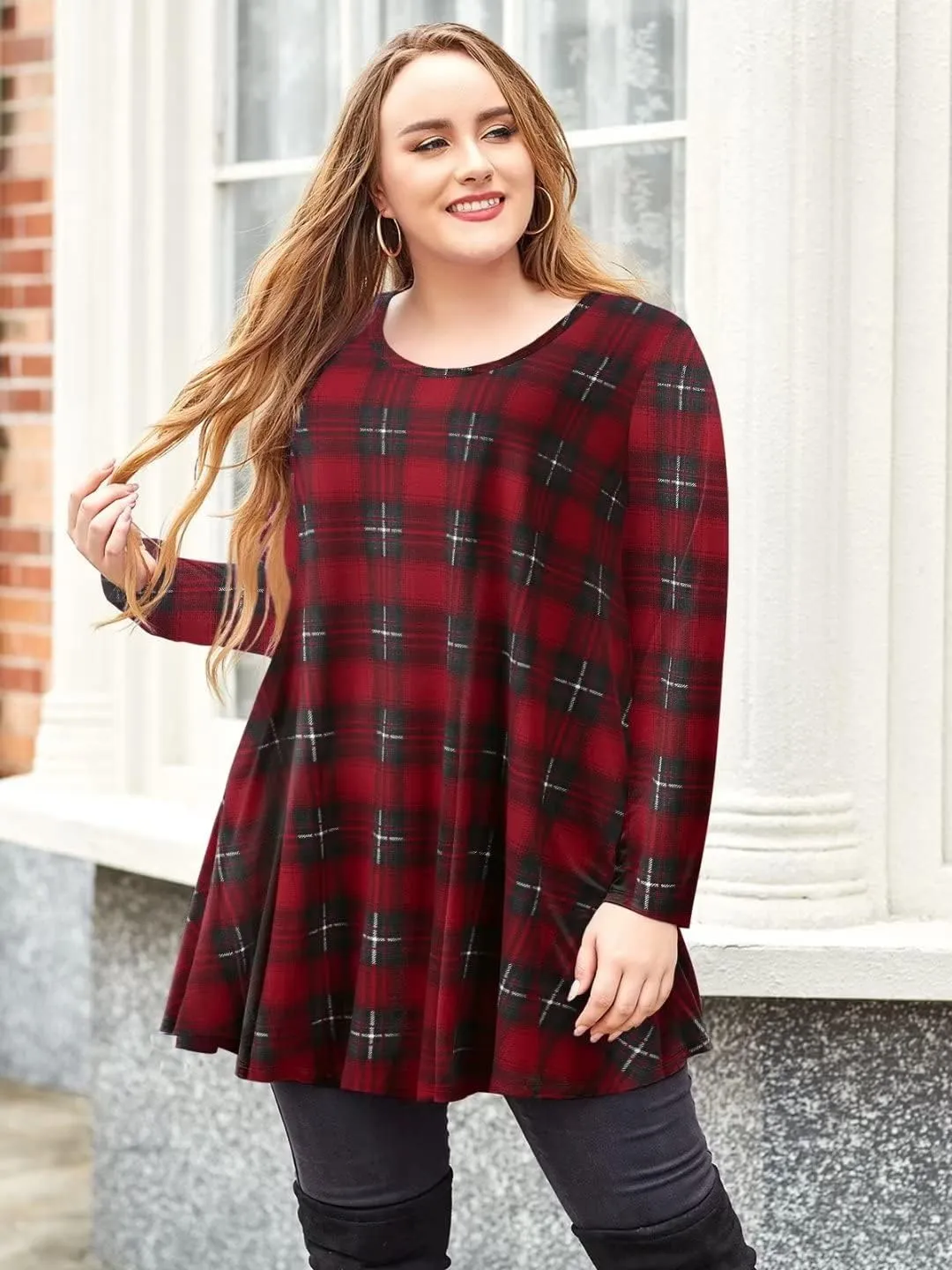 LARACE Plus Size Tunic Tops Long Sleeve Shirts for Women Swing Flowy Loose Fit Clothes for Leggings