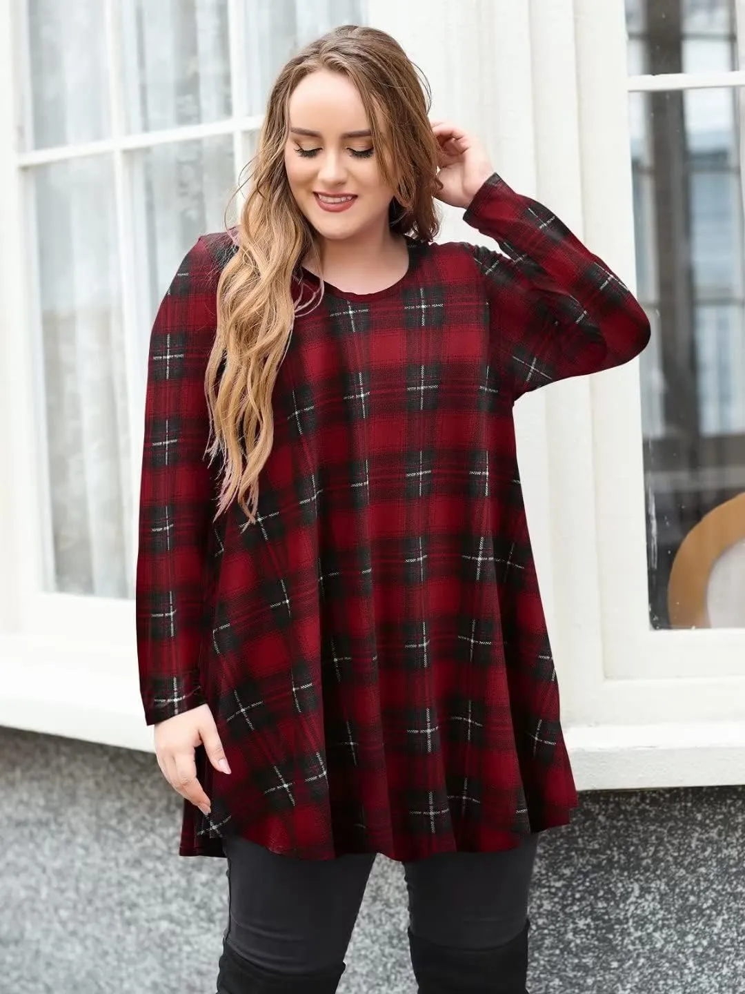 LARACE Plus Size Tunic Tops Long Sleeve Shirts for Women Swing Flowy Loose Fit Clothes for Leggings