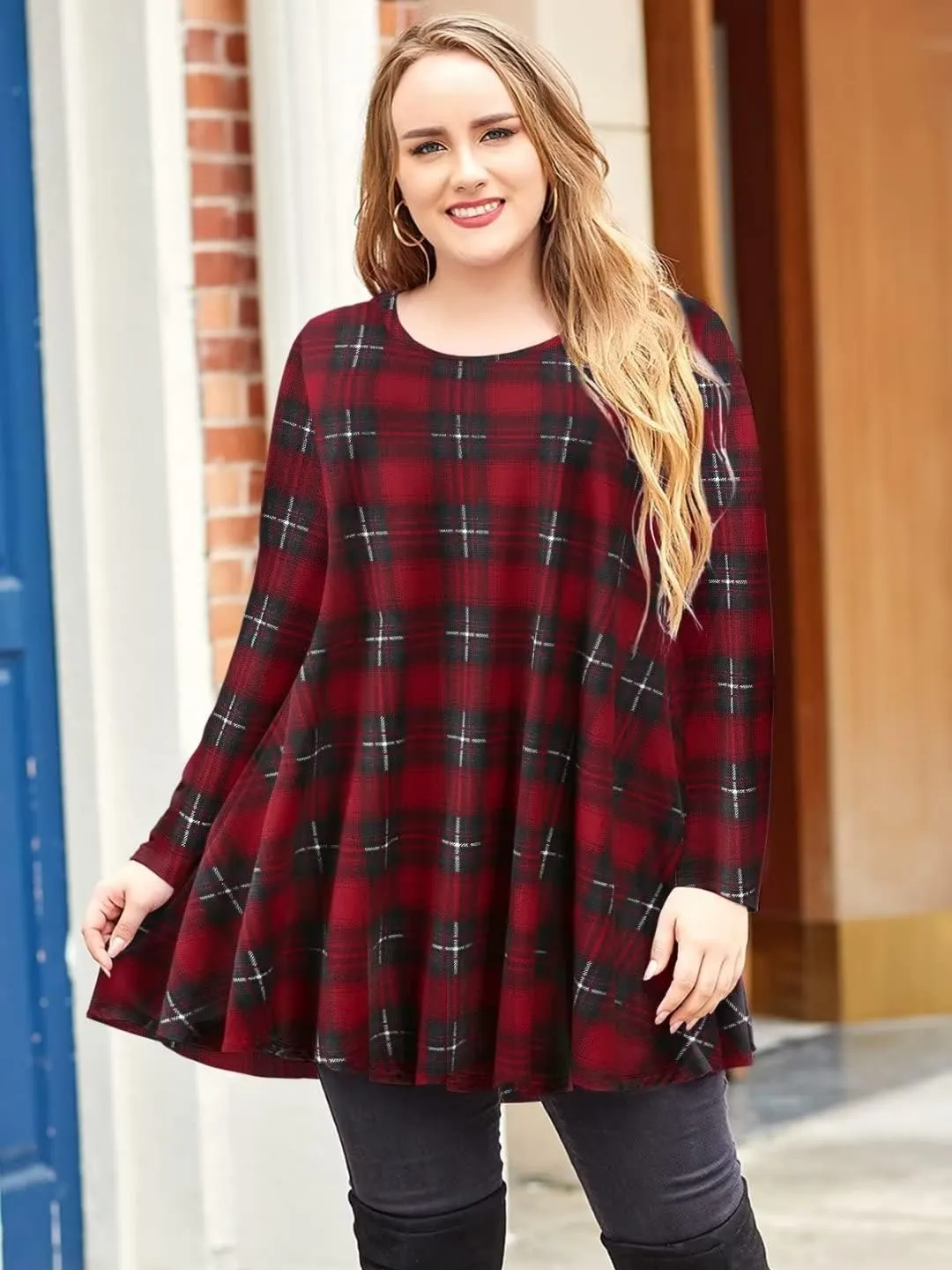 LARACE Plus Size Tunic Tops Long Sleeve Shirts for Women Swing Flowy Loose Fit Clothes for Leggings