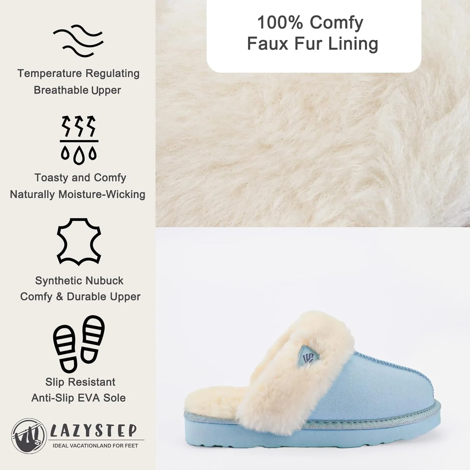 LazyStep Women's Fuzzy House Slippers, Slip on Warm Indoor and Outdoor House Shoes