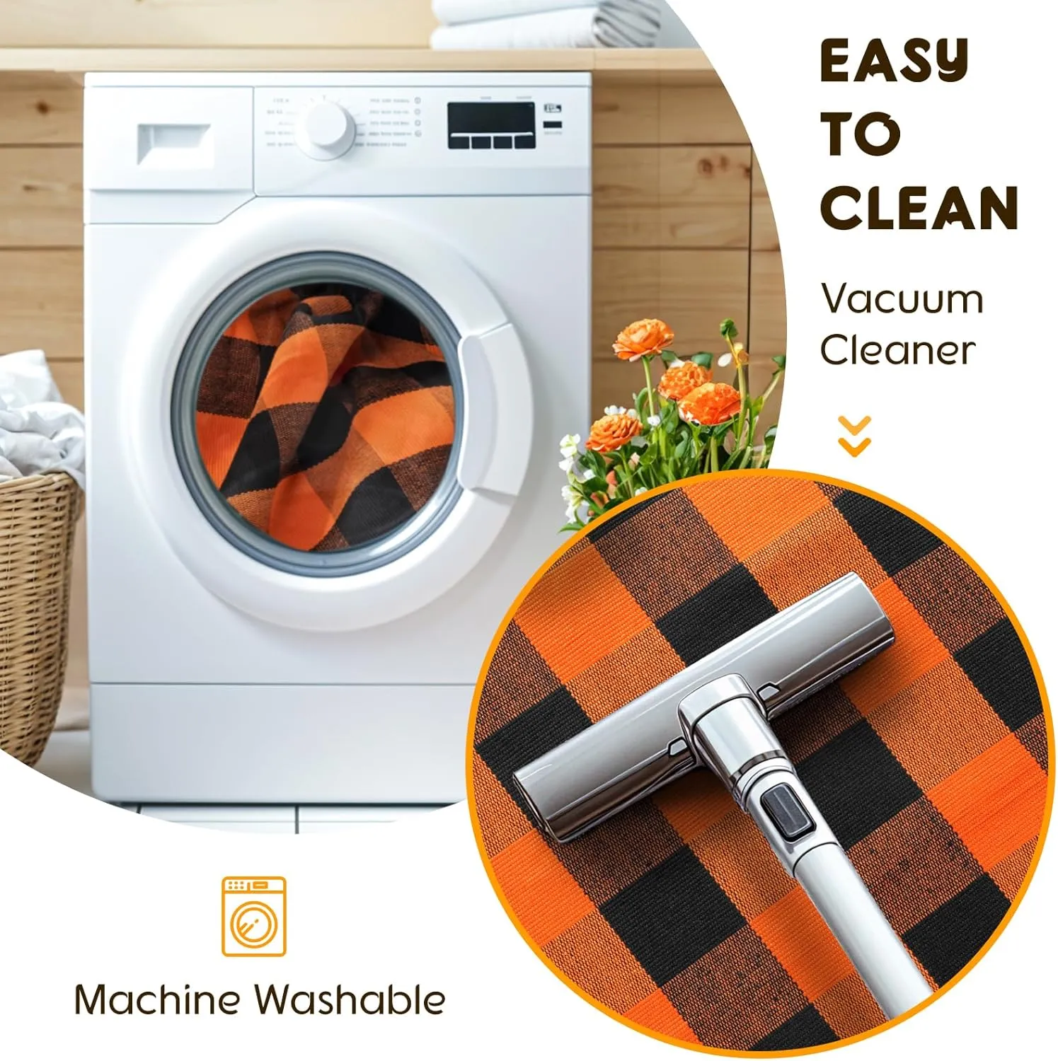 LBRO2M Outdoor Rug 27.5" X 43" Polypropylene Hand-Woven Plaid Porch Rug Machine Washable Entry Rug for Home Entrance (Orange Black)