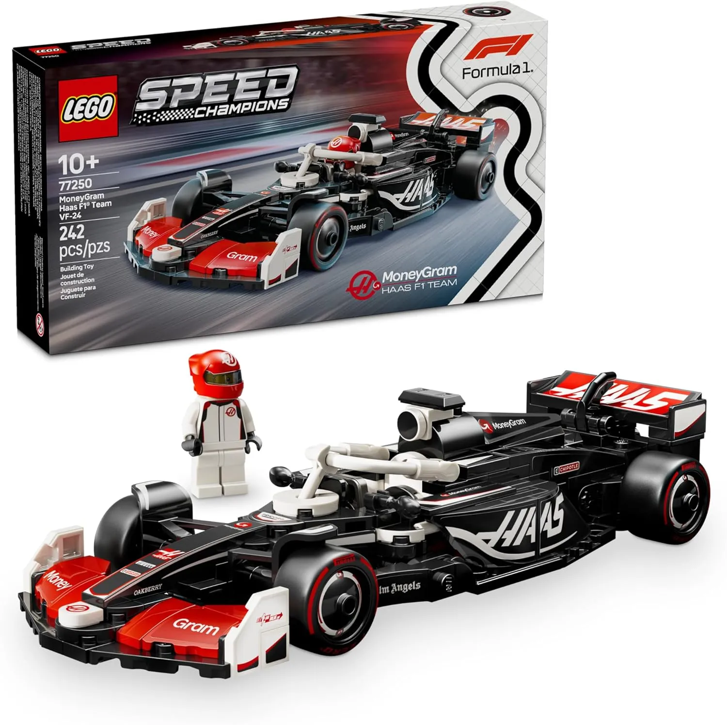 LEGO Speed Champions MoneyGram Haas F1 Team VF-24 Race Car Toy - Building Set for Kids, Boys & Girls, Ages 10  - Toy Car for F1 Fans - Gift Idea for Birthday - 77250