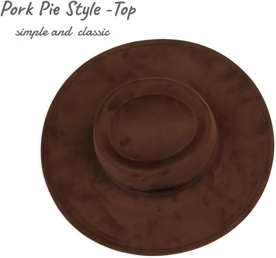 LIDHAY Wide Brim Fedora Hats for Women Men Large Suede Panama Rancher Hat Pork Pie Jazz Hat