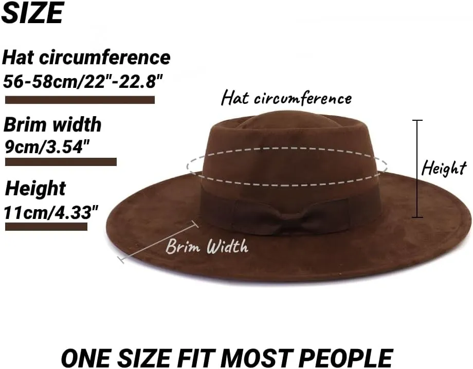 LIDHAY Wide Brim Fedora Hats for Women Men Large Suede Panama Rancher Hat Pork Pie Jazz Hat