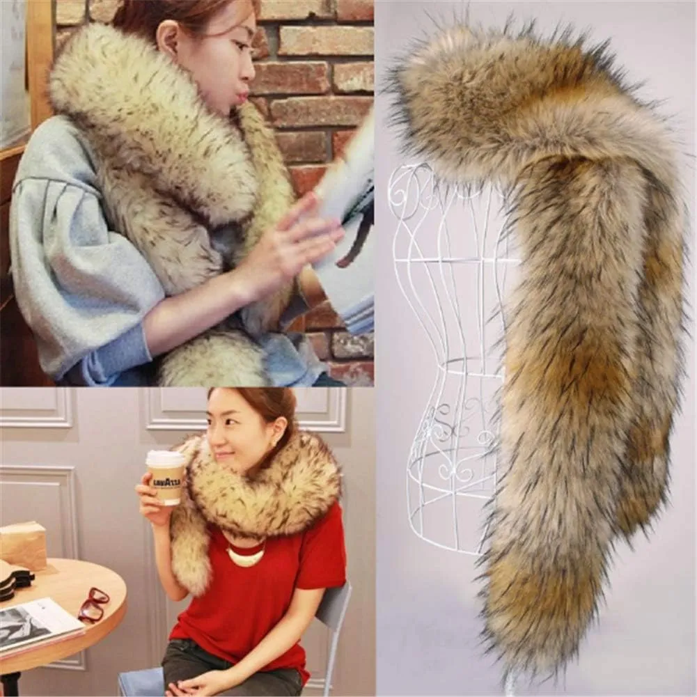 Long Men Women Faux Fur Collar Winter Warm Wrap Stole Scarf Shawl Shrug