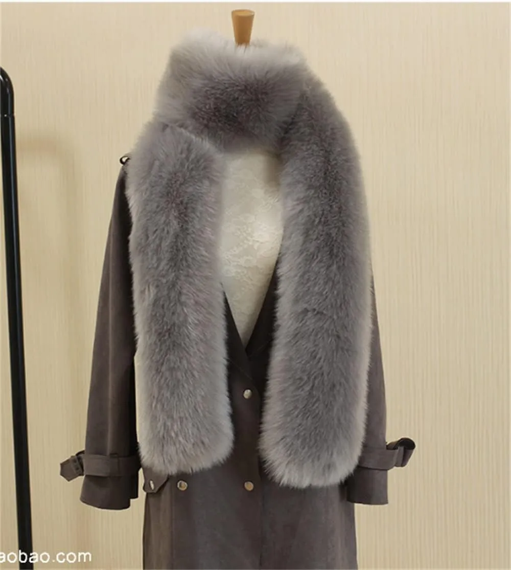 Long Men Women Faux Fur Collar Winter Warm Wrap Stole Scarf Shawl Shrug