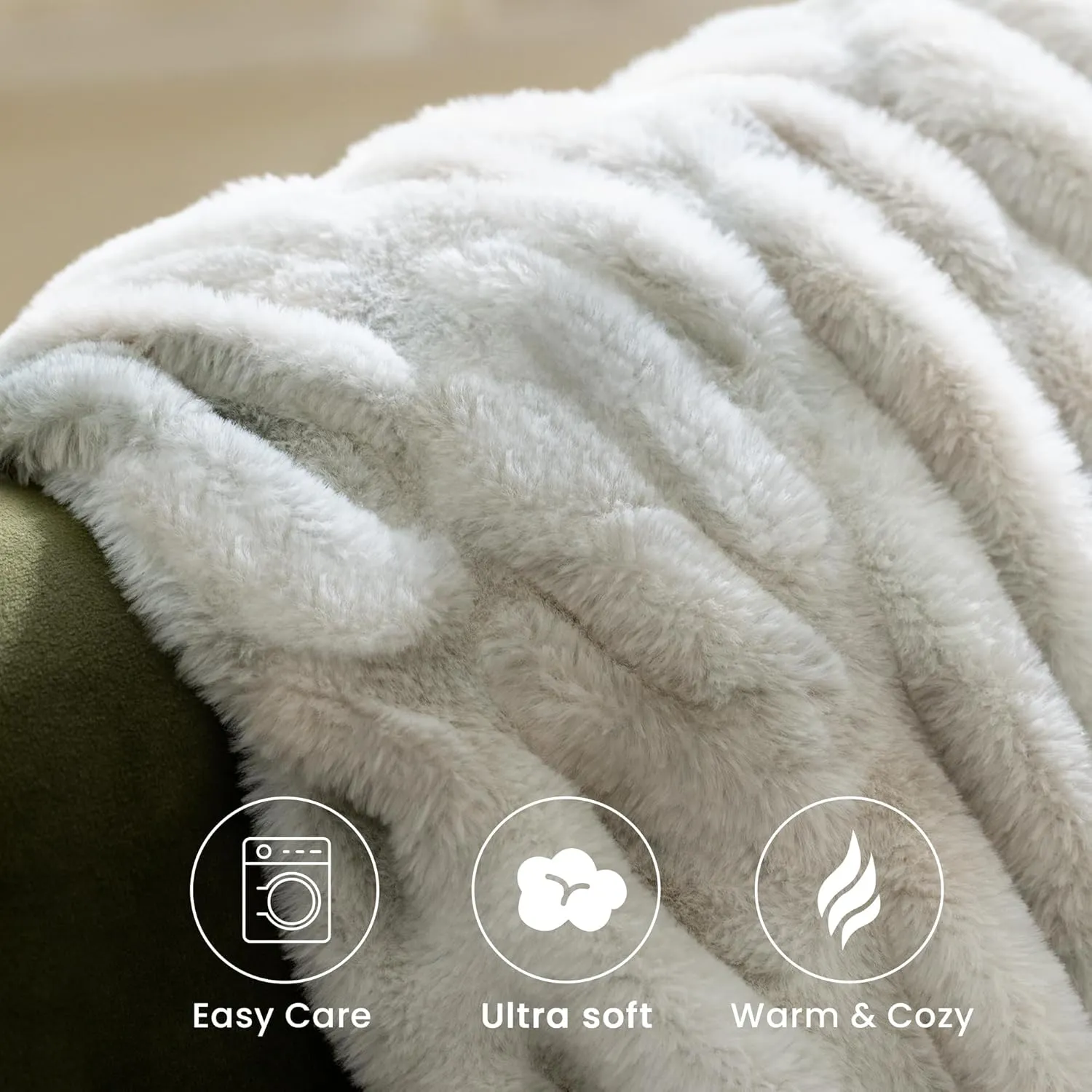 Luxury Faux Fur Blanket with Stretch Ruched Design, Cozy Faux Fur Twin Blanket, 60x80 Inches, Light Grey - Soft Plush Blanket for Bed, Couch, and Home Decor