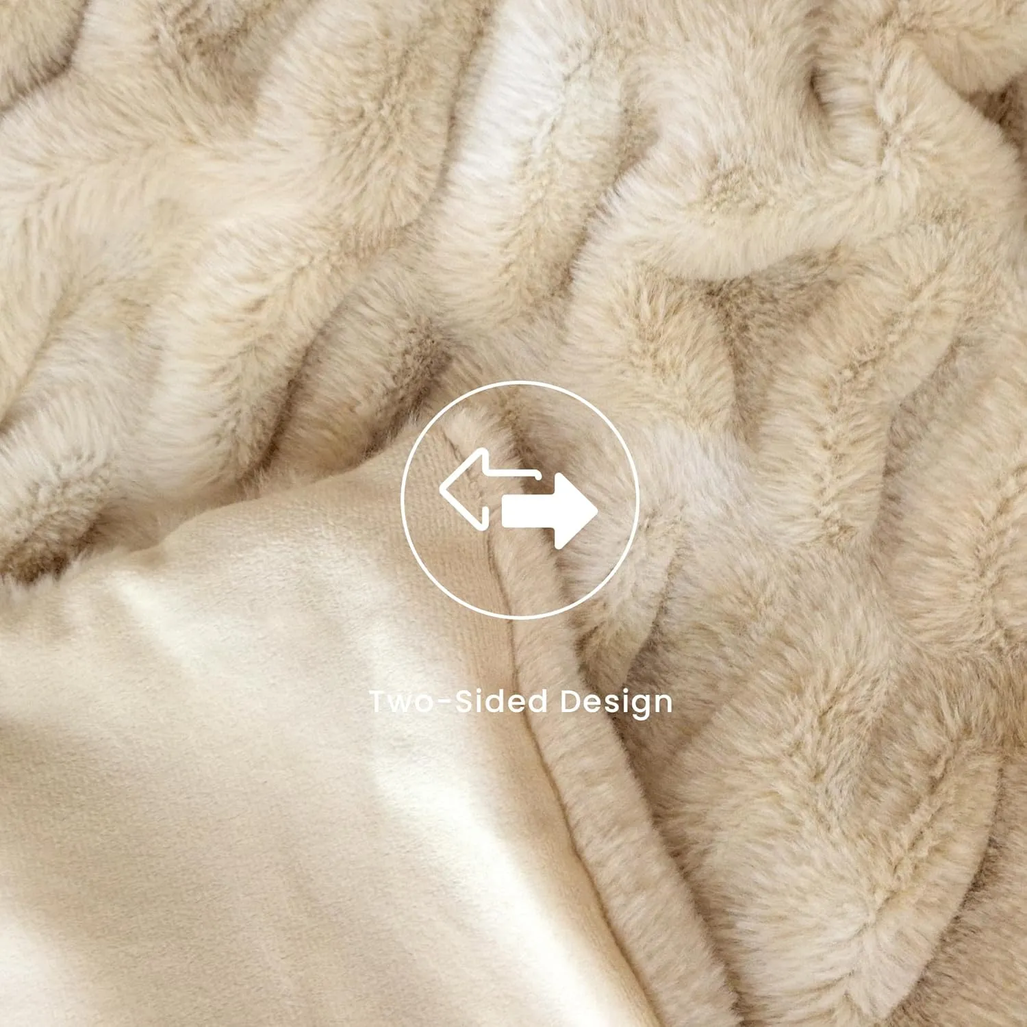 Luxury Faux Fur Throw Blanket with Stretch Ruched Design, Cozy Faux Fur Blanket, 50x60 Inches, Light Camel - Soft Plush Blanket for Bed, Couch, Gifts for Women and Girls, and Home Decor
