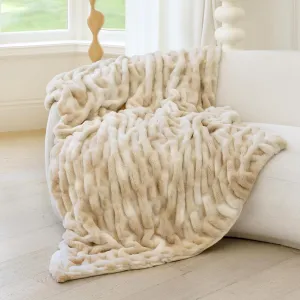 Luxury Faux Fur Throw Blanket with Stretch Ruched Design, Cozy Faux Fur Blanket, 50x60 Inches, Light Camel - Soft Plush Blanket for Bed, Couch, Gifts for Women and Girls, and Home Decor