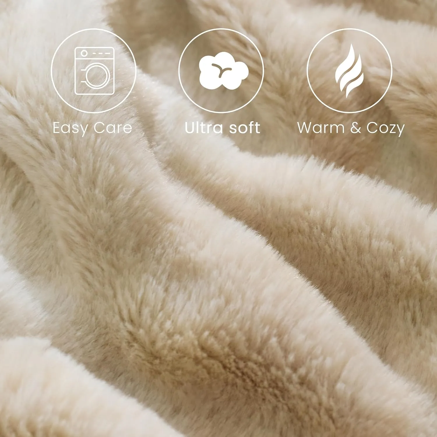Luxury Faux Fur Throw Blanket with Stretch Ruched Design, Cozy Faux Fur Blanket, 50x60 Inches, Light Camel - Soft Plush Blanket for Bed, Couch, Gifts for Women and Girls, and Home Decor