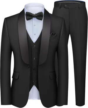 MAGE MALE Men's 3 Piece Suit Slim Fit Solid One Button Party Wedding Tuxedo Suits Blazer Jacket Vest Pants Set