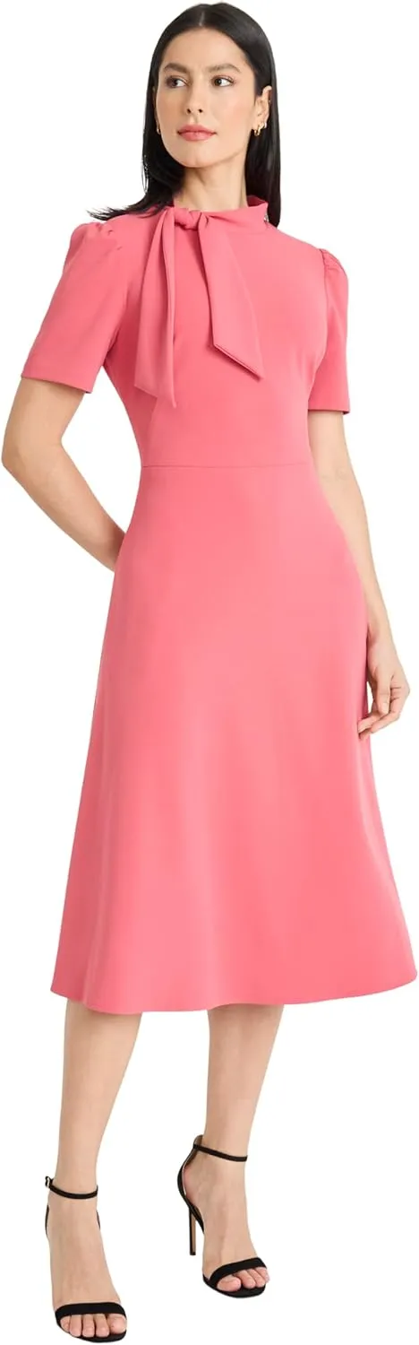 Maggy London Women's Crepe Fabric Flight Attendant Bow Neck Tie Short Sleeve A-line