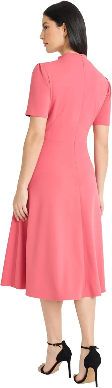 Maggy London Women's Crepe Fabric Flight Attendant Bow Neck Tie Short Sleeve A-line