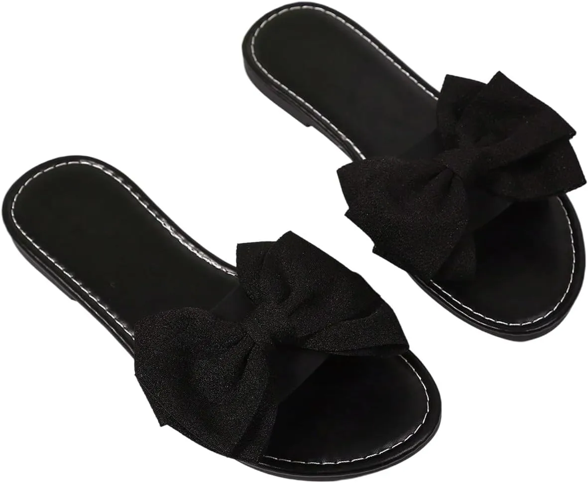 MakeMeChic Women's Bow Sandals Summer Beach Cute Flats Slides Slippers