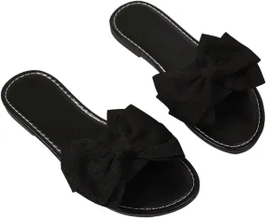 MakeMeChic Women's Bow Sandals Summer Beach Cute Flats Slides Slippers