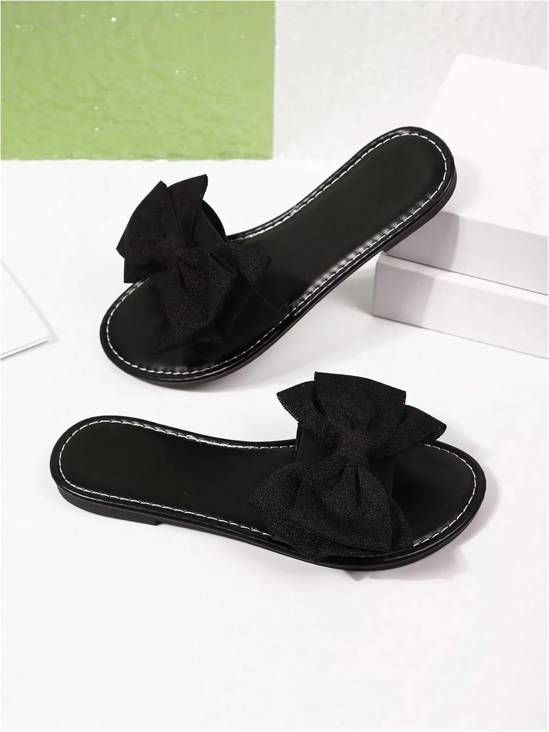 MakeMeChic Women's Bow Sandals Summer Beach Cute Flats Slides Slippers