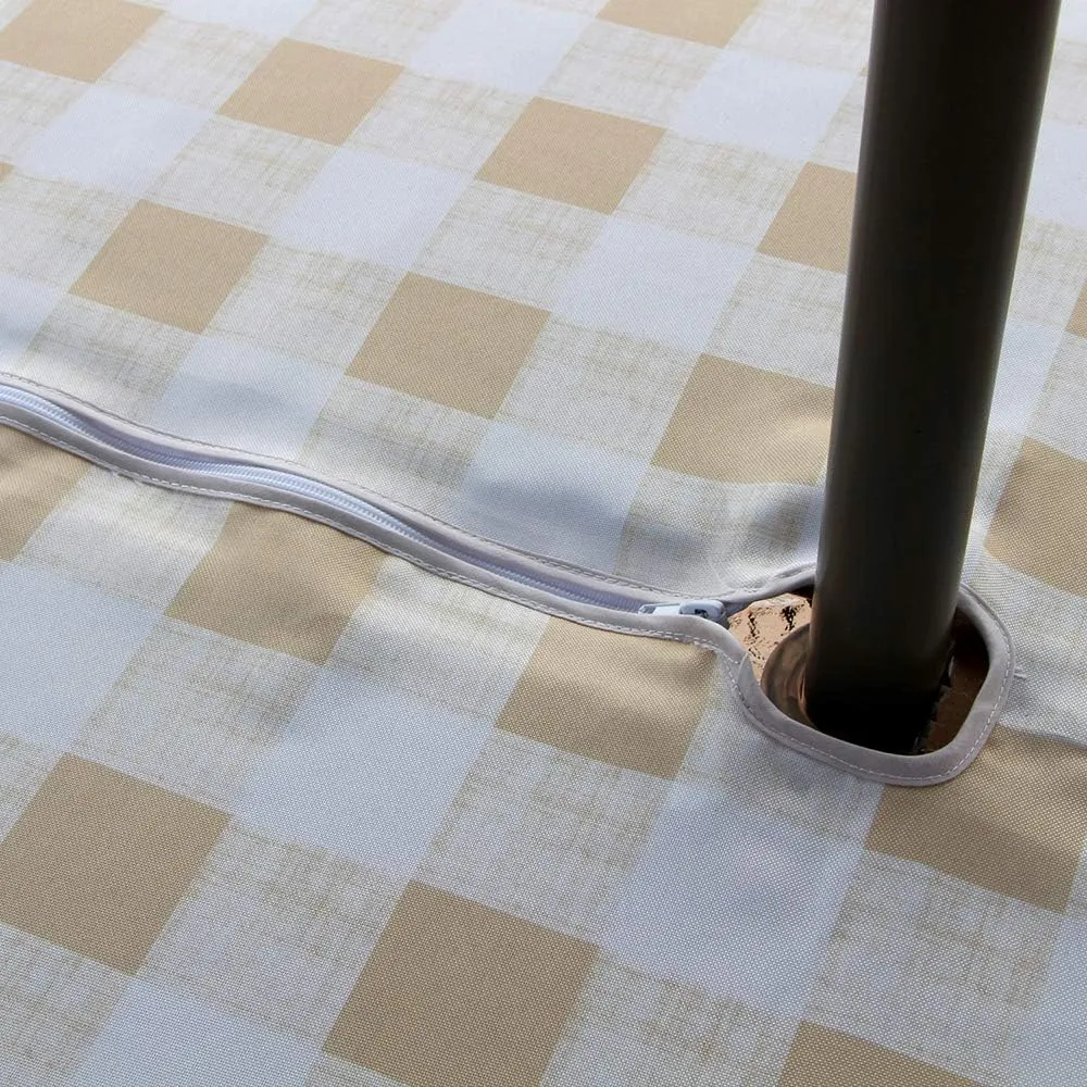 Melaluxe Spring/Summer Wrinkle-Free Waterproof Outdoor Tablecloth with Umbrella Hole and Zipper, Beige Checkered, 60 Inch Square